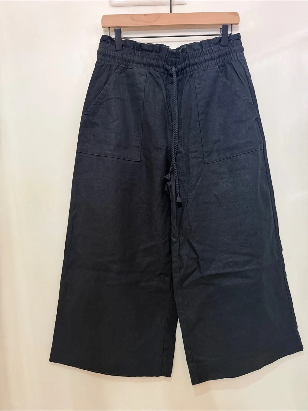 Banana Republic Women's Drawstring Petite Wide-Leg Pants- Black